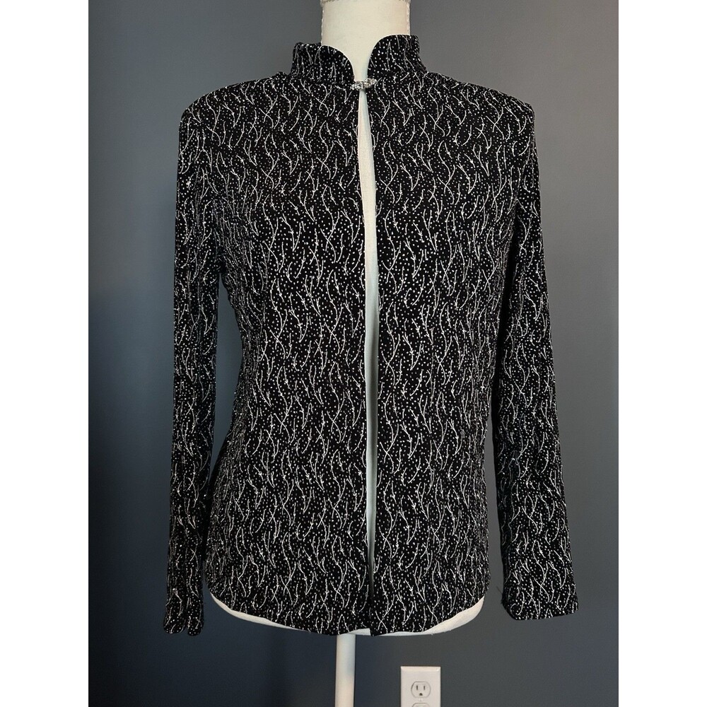 Vintage Onyx Nite Black with Silver Metallic Glitter Neck Clasp Light Jacket SzM